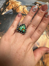 Load image into Gallery viewer, Beautiful Handmade Sonoran Turquoise And Sterling Silver Adjustable Single Stone Ring TRIANGLE