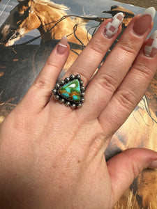 Beautiful Handmade Sonoran Turquoise And Sterling Silver Adjustable Single Stone Ring TRIANGLE