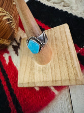 Load image into Gallery viewer, Navajo Tufa Cast Sterling Silver &amp; Turquoise Band Ring Size 7.5