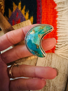 Navajo Turquoise & Sterling Silver Adjustable Moon Ring by Russell Sam