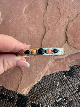 Load image into Gallery viewer, Handmade Sterling Silver, Onyx &amp; Spice Thin Cuff Bracelet Signed Nizhoni