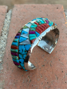 Handmade Multi Stone & selling Sterling Silver Inlay Cuff Bracelet