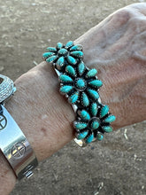 Load image into Gallery viewer, Handmade Sterling Silver &amp; Royston Flower Turquoise Cluster Cuff Bracelet