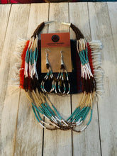 Load image into Gallery viewer, Navajo Sterling Silver &amp; Multicolor Beaded Necklace and Earring Set