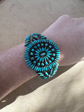 Load image into Gallery viewer, Handmade Sterling Silver &amp; Turquoise Needlepoint Cuff Bracelet Signed Nizhoni