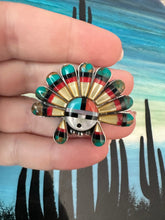 Load image into Gallery viewer, Handmade Multi Stone Southwestern Sunface And Sterling Silver Adjustable Ring