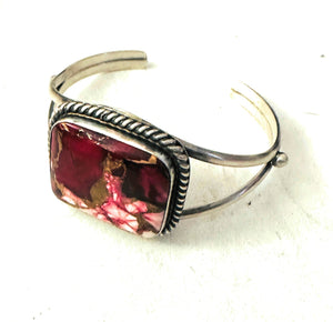 *Authentic* Navajo Sterling Silver & Rose Dahlia Cuff Bracelet