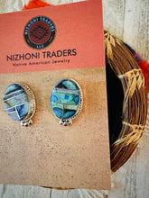 Load image into Gallery viewer, Navajo Spiderweb Opal &amp; Sterling Silver Inlay Post Earrings