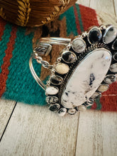 Load image into Gallery viewer, Navajo White Buffalo &amp; Sterling Silver Cluster Cuff Bracelet