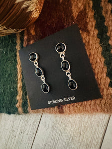 Navajo Onyx & Sterling Silver Dangle Earrings