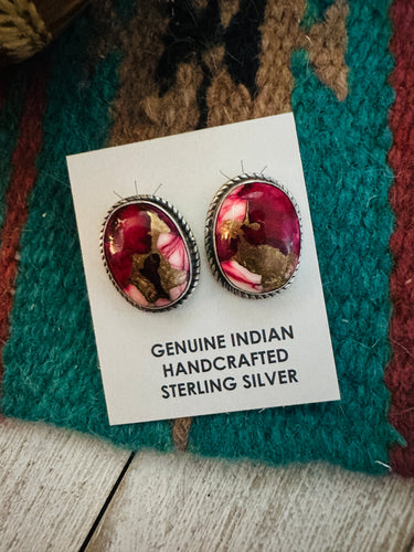 *Authentic* Navajo Sterling Silver & Rose Dahlia Post Earrings