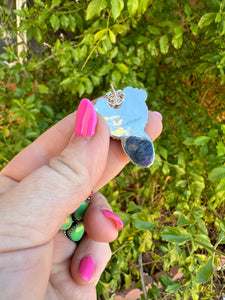 Handmade Sterling Silver, Coral & Dyed Kingman Turquoise Cactus Post Earrings