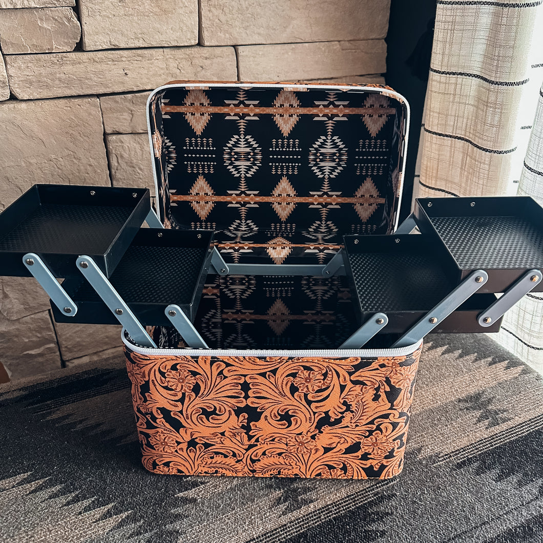 Travel Beauty Box (Brown & Black Tooling)