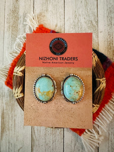 Navajo Turquoise & Sterling Silver Post Earrings Signed