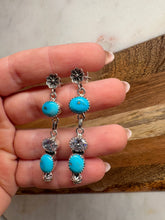 Load image into Gallery viewer, Handmade Sonoran Mountain Turquoise, CZ and Sterling Silver Flower Post Dangle Earrings more blues