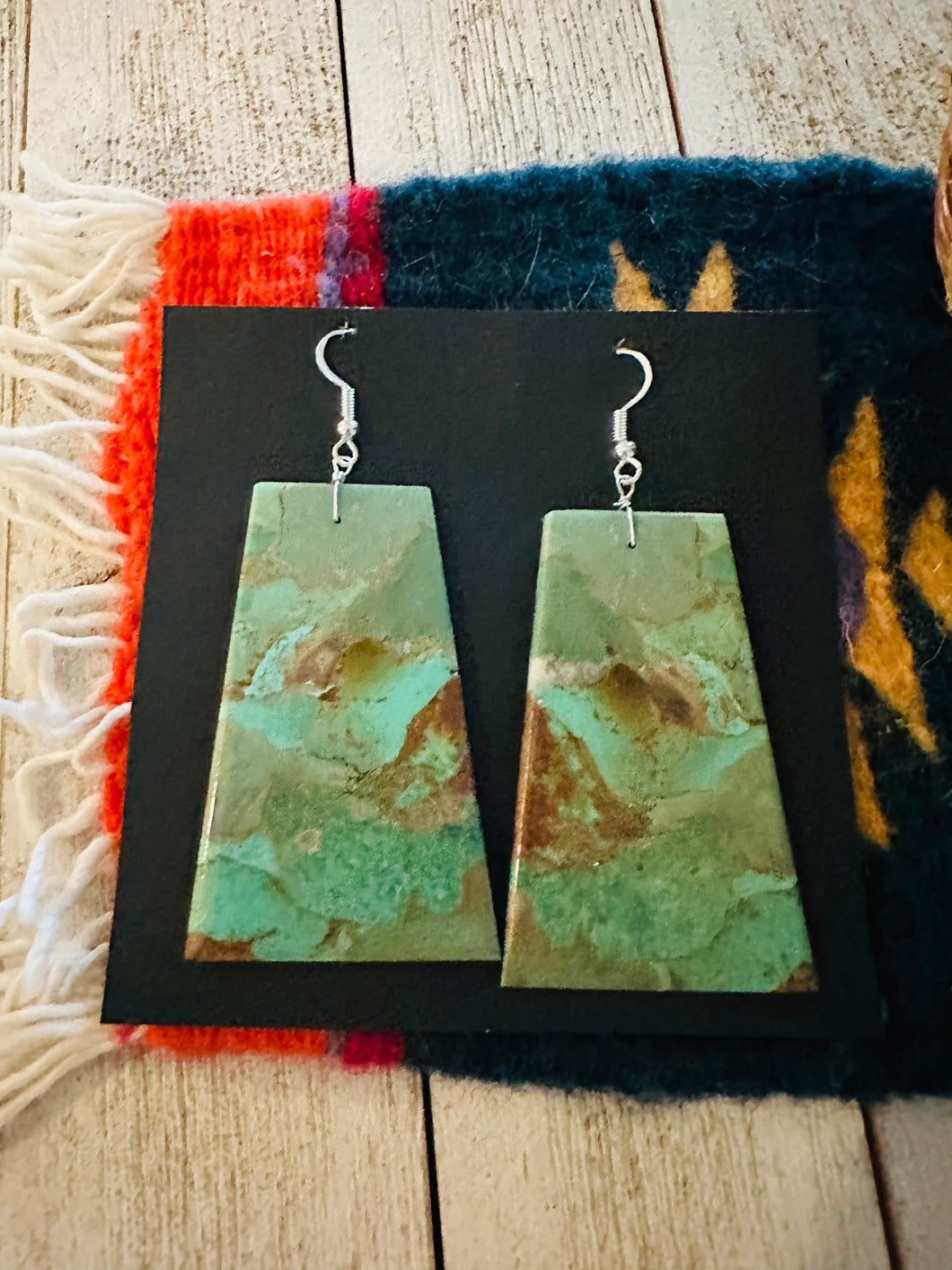 Navajo Sterling Silver & Turquoise Jumbo Slab Dangle Earrings