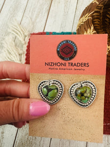 Navajo Tibetan Turquoise & Sterling Silver Heart Post Earrings