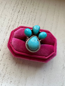 Handmade Turquoise & Sterling Silver Adjustable 4 Stone Ring