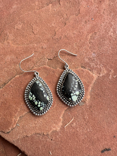 Handmade New Lander Turquoise and Sterling Silver Dangles