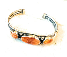 Load image into Gallery viewer, Navajo Sterling Silver &amp; Orange Spiny Oyster Cuff Bracelet