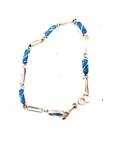 Zuni Blue Opal & Sterling Silver Inlay Link Bracelet