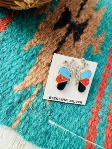 Zuni Sterling Silver & Multi Stone Butterfly Stud Earrings