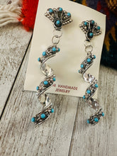Load image into Gallery viewer, Zuni Sterling Silver &amp; Turquoise Spiral Dangle Earrings