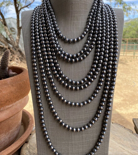 *AUTHENTIC* 8mm Sterling Silver Navajo Pearl Style Beaded Necklace