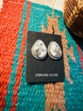 Load image into Gallery viewer, SALE *AUTHENTIC* Navajo White Buffalo and Sterling Silver Teardrop Post Earrings