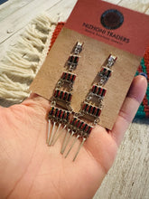 Load image into Gallery viewer, Zuni Sterling Silver &amp; Red Opal Needlepoint Dangle Earrings