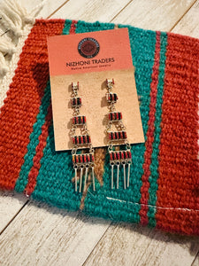 Zuni Sterling Silver & Red Opal Needlepoint Dangle Earrings