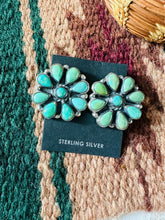 Load image into Gallery viewer, Navajo Sterling Silver &amp; Green Turquoise Cluster Stud Earrings 1 1/8”