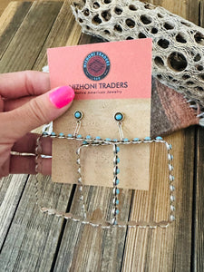 Zuni Sterling Silver & Turquoise Snake Eye Rectangle Earrings