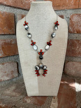 Load image into Gallery viewer, SALE *AUTHENTIC* Handmade Sterling Silver, White Buffalo &amp; Coral Necklace Set Signed Nizhoni