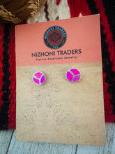 Load image into Gallery viewer, Zuni Pink Opal &amp; Sterling Silver Inlay Stud Earrings