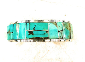 Navajo Number 8 Turquoise & Sterling Silver Inlay Cuff Bracelet