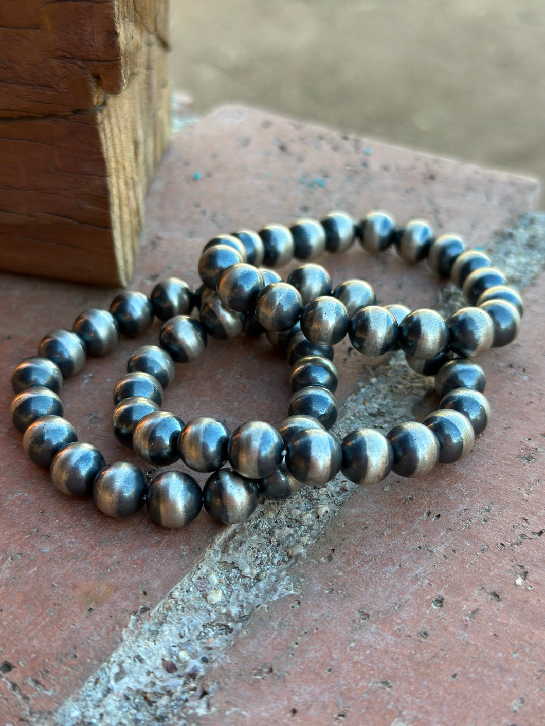 *AUTHENTIC* Navajo Sterling Silver 10mm Beaded Elastic Bracelet (Copy)