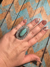 Load image into Gallery viewer, THE POP Handmade Turquoise And Sterling Silver Adjustable Single Stone Statement Ring