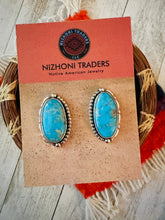 Load image into Gallery viewer, Navajo Kingman Turquoise &amp; Sterling Silver Post Earrings Signed