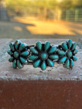 Load image into Gallery viewer, Handmade Sterling Silver &amp; Royston Flower Turquoise Cluster Cuff Bracelet