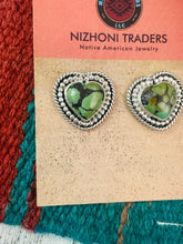 Load image into Gallery viewer, Navajo Tibetan Turquoise &amp; Sterling Silver Heart Post Earrings