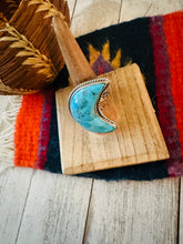 Load image into Gallery viewer, Navajo Turquoise &amp; Sterling Silver Adjustable Moon Ring by Russell Sam