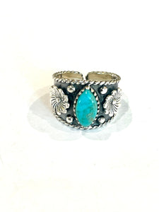 Beautiful Handmade Turquoise And Sterling Silver Adjustable  Ring