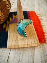 Load image into Gallery viewer, Navajo Turquoise &amp; Sterling Silver Adjustable Moon Ring by Russell Sam