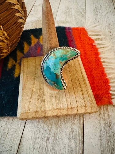 Navajo Turquoise & Sterling Silver Adjustable Moon Ring by Russell Sam