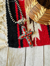 Load image into Gallery viewer, SALE *AUTHENTIC* Navajo Sterling Silver &amp; Coral Cross Pendant by Shawn Cayatineto