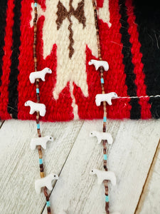 Zuni Multi Stone & Heishi Beaded Bear Fetish Necklace