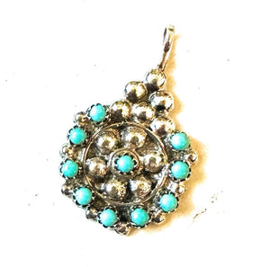 Zuni Sterling Silver & Turquoise Petit Point Pendant