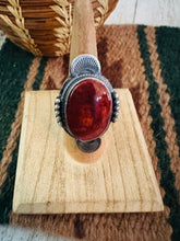 Load image into Gallery viewer, Navajo Orange Spiny &amp; Sterling Silver Ring Size 7