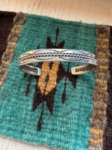 “The Tahe Stacker” Navajo Sterling Silver Star Adjustable Cuff Bracelet Signed L Tahe
